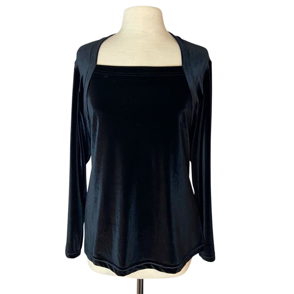 Worthington Y2K Black Velvet Top Womens Sz L Witchy Whimsigoth Square Neck